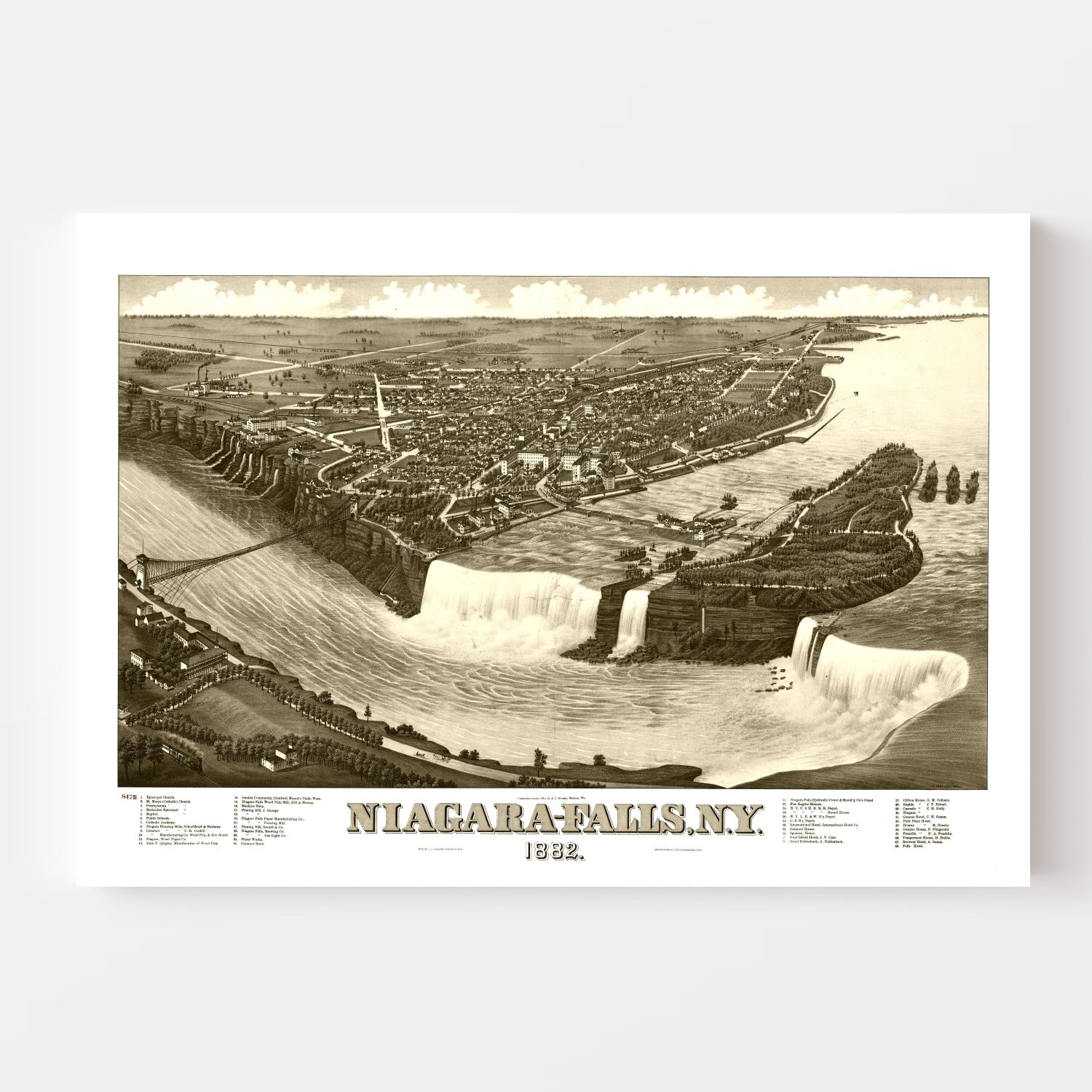 Vintage Map of Niagara Falls, New York 1882