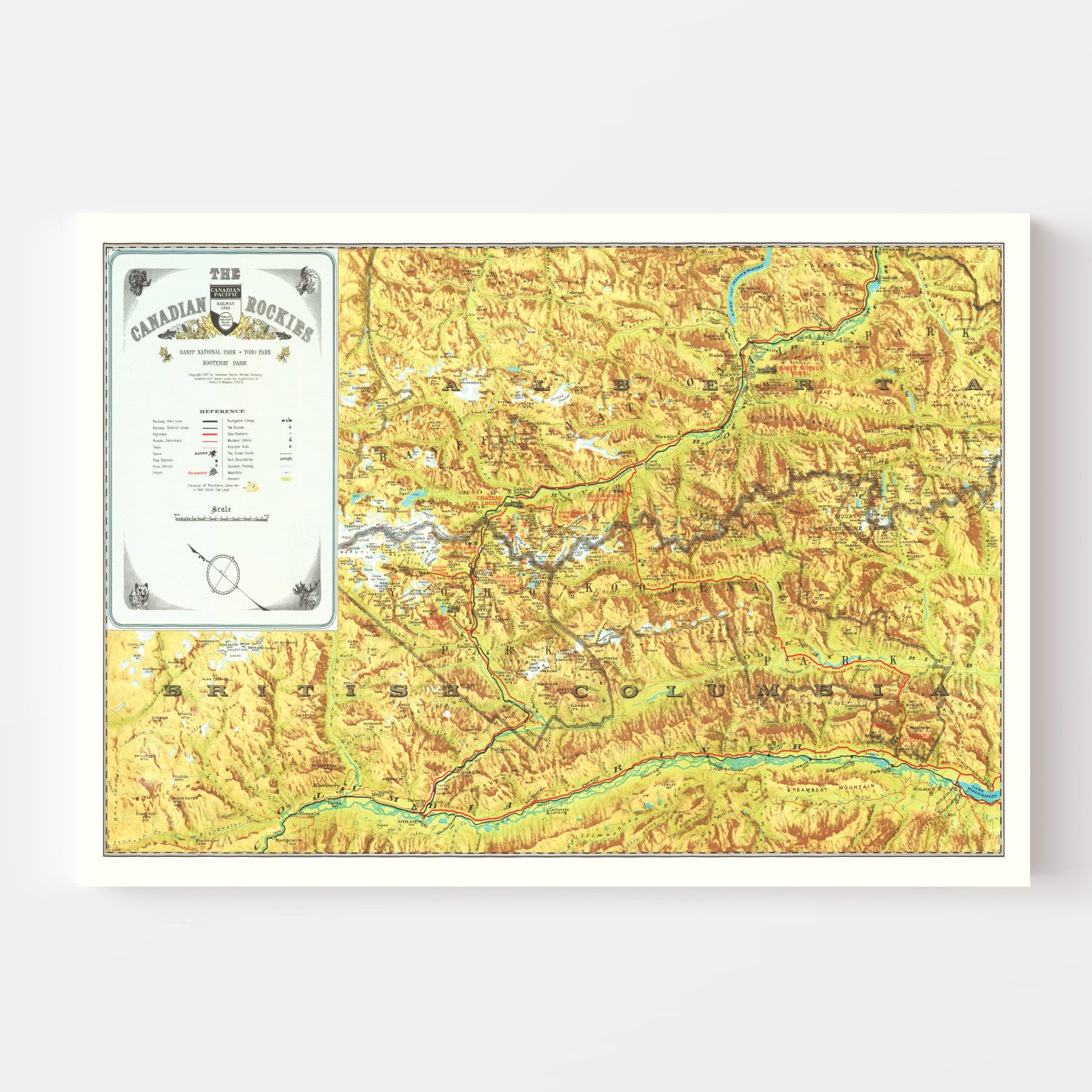 Vintage Map of the Canadian Rockies 1930