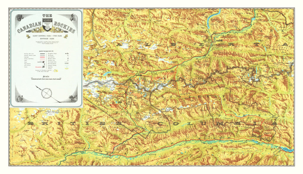 Vintage Map of the Canadian Rockies 1930