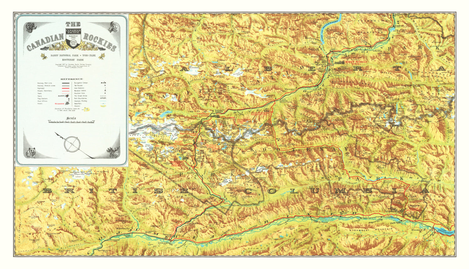 Vintage Map of the Canadian Rockies 1930
