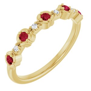 14K Yellow Gold Natural Ruby & .04 CTW Natural Diamond Stackable Ring