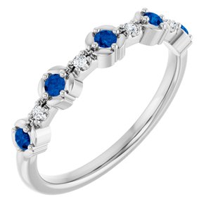14K White Gold Natural Blue Sapphire & .04 CTW Natural Diamond Stackable Ring