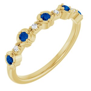 14K Yellow Gold Natural Blue Sapphire & .04 CTW Natural Diamond Stackable Ring