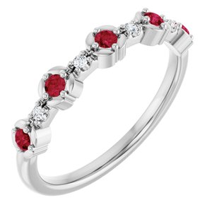 14K White Gold Natural Ruby & .04 CTW Natural Diamond Stackable Ring