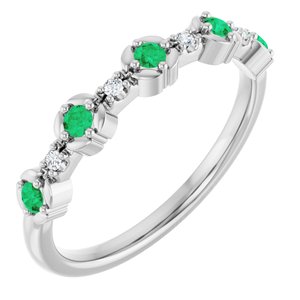 Sterling Silver Natural Emerald & .04 CTW Natural Diamond Stackable Ring