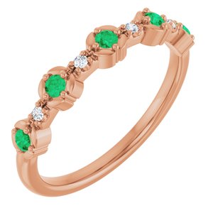 14K Rose Gold Natural Emerald & .04 CTW Natural Diamond Stackable Ring