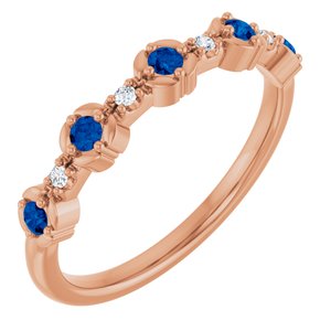 14K Rose Gold Natural Blue Sapphire & .04 CTW Natural Diamond Stackable Ring