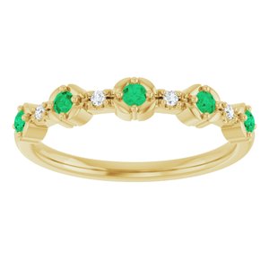 14K Yellow Gold Natural Emerald & .04 CTW Natural Diamond Stackable Ring