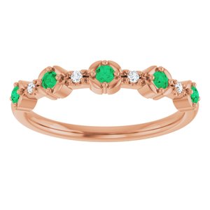 14K Rose Gold Natural Emerald & .04 CTW Natural Diamond Stackable Ring
