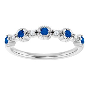 14K White Gold Natural Blue Sapphire & .04 CTW Natural Diamond Stackable Ring