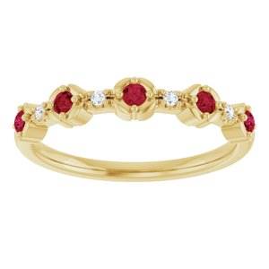 14K Yellow Gold Natural Ruby & .04 CTW Natural Diamond Stackable Ring