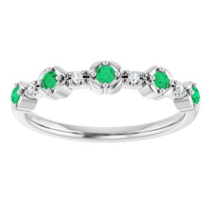 Platinum Natural Emerald & .04 CTW Natural Diamond Stackable Ring