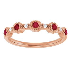 14K Rose Gold Natural Ruby & .04 CTW Natural Diamond Stackable Ring