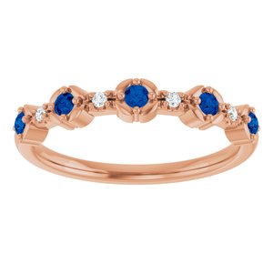14K Rose Gold Natural Blue Sapphire & .04 CTW Natural Diamond Stackable Ring