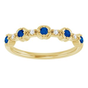 14K Yellow Gold Natural Blue Sapphire & .04 CTW Natural Diamond Stackable Ring