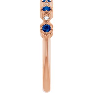 14K Rose Gold Natural Blue Sapphire & .04 CTW Natural Diamond Stackable Ring