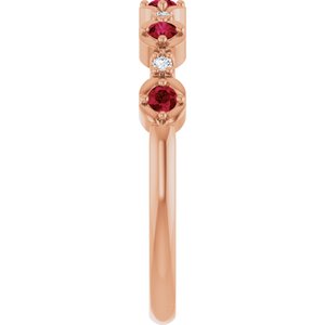 14K Rose Gold Natural Ruby & .04 CTW Natural Diamond Stackable Ring
