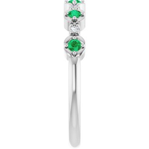 14K White Gold Natural Emerald & .04 CTW Natural Diamond Stackable Ring
