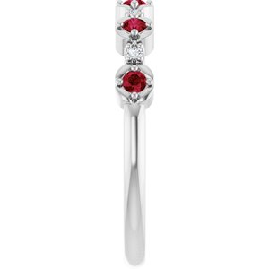14K White Gold Natural Ruby & .04 CTW Natural Diamond Stackable Ring