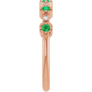 14K Rose Gold Natural Emerald & .04 CTW Natural Diamond Stackable Ring