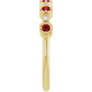 14K Yellow Gold Natural Ruby & .04 CTW Natural Diamond Stackable Ring