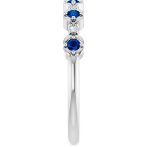 14K White Gold Natural Blue Sapphire & .04 CTW Natural Diamond Stackable Ring