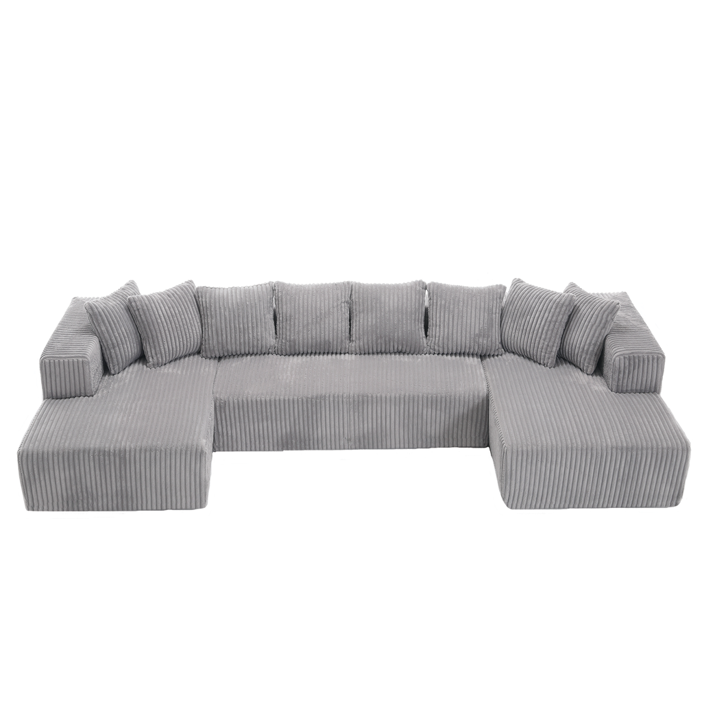 [NEW ARRIVED] [VIDEO PROVIDED]133.45'' Modular Sectional Couch, U-shaped sofa , Chaise Lounge, Striped fabric,Upholstered 4 Seater Couch for Living Room, Free Combination Sofa (Corduroy), Gray