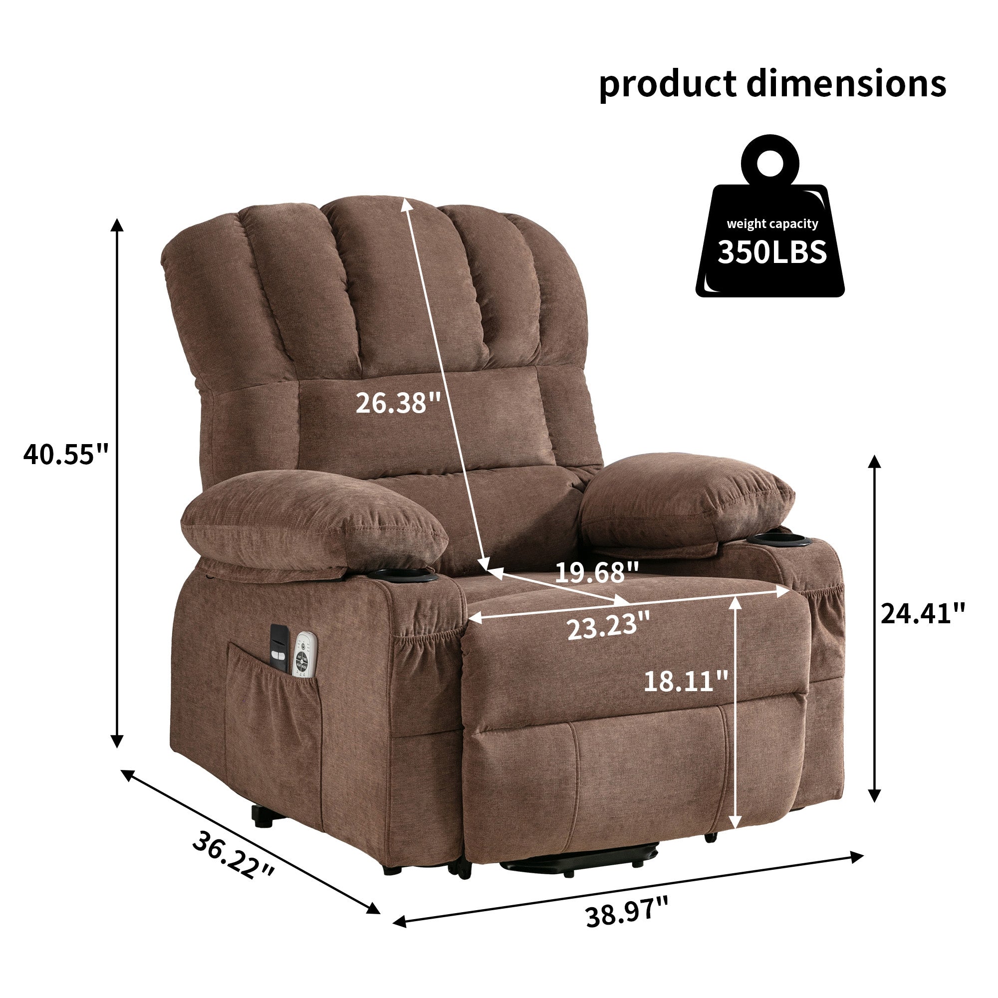 Power Electric massage lift lounge chair, suitable for the elderly, with heating and vibration functions, with USB, can be used for lying down. BROWN