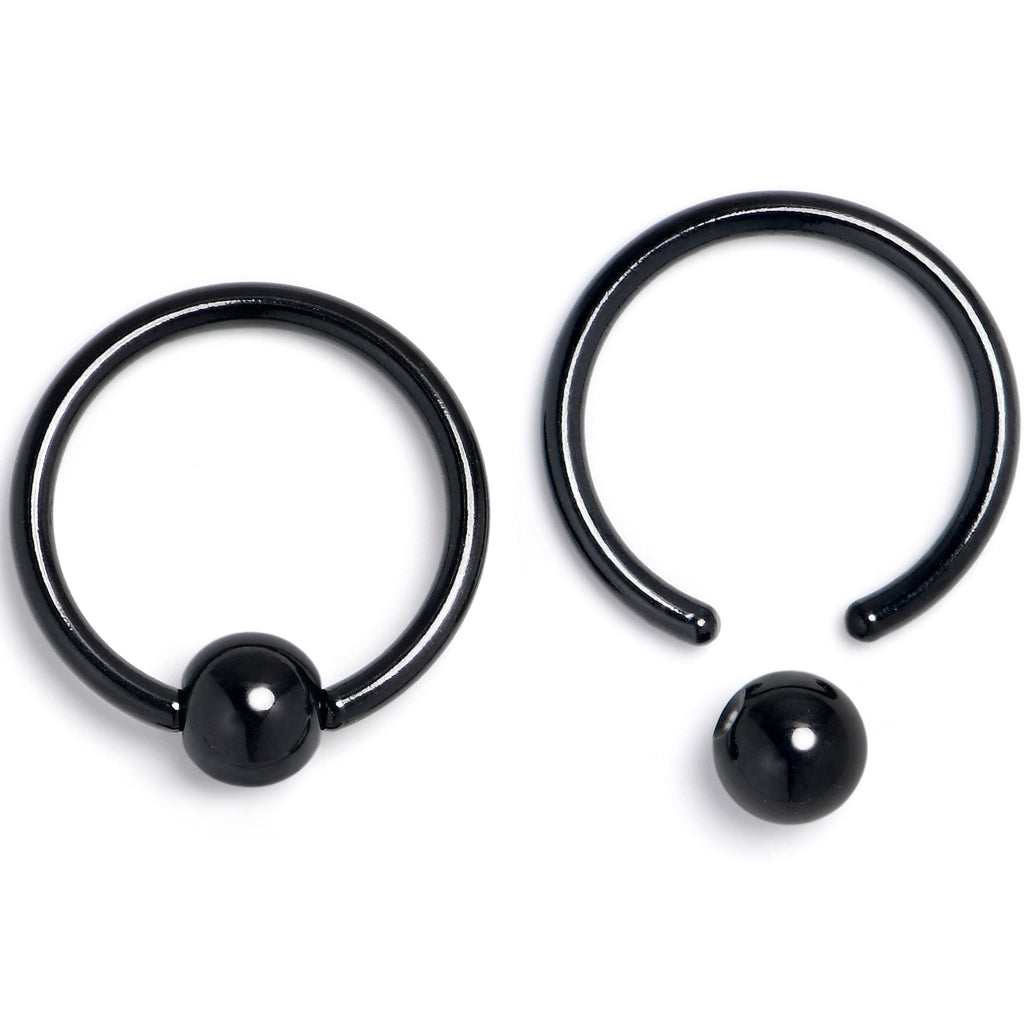 16G 3/8 Clear Gem Black Moon Heart BCR Captive Ring Set of 4
