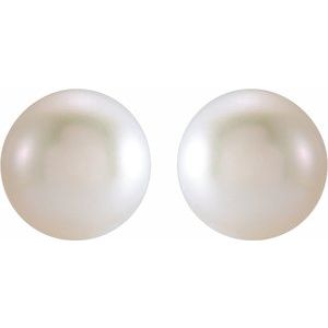 14K Yellow Gold 3 mm Cultured White Freshwater Pearl Earrings