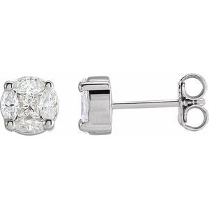 14K White Gold 3/4 CTW Natural Diamond Cluster Earrings