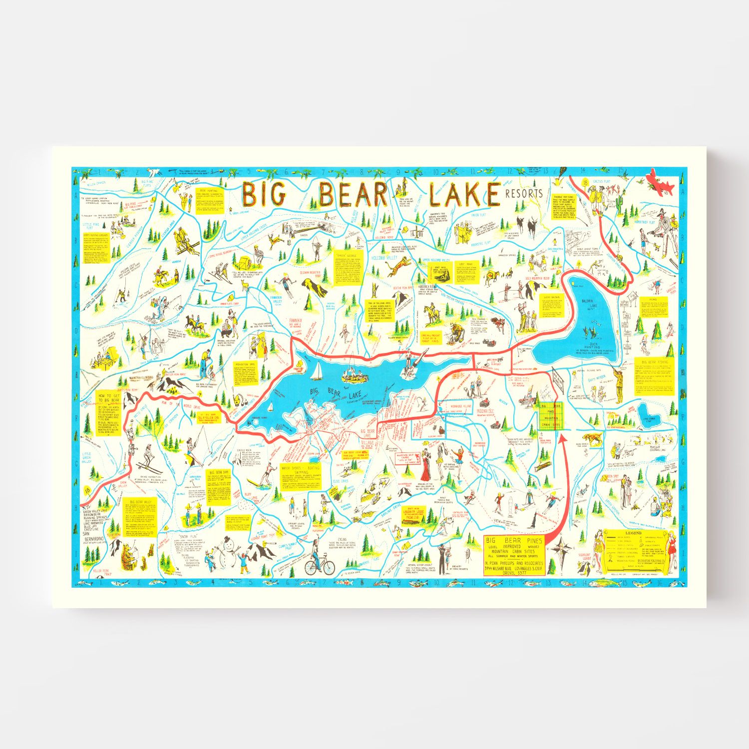 Vintage Big Bear Lake Souvenir Map 1947