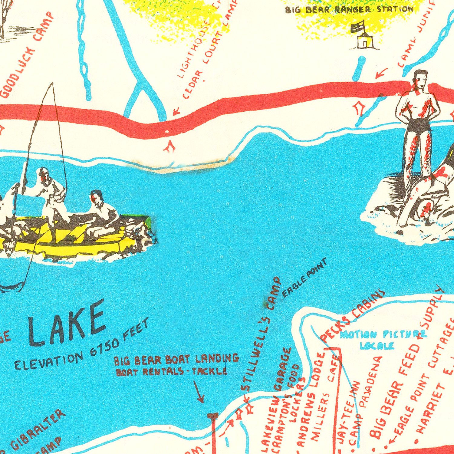 Vintage Big Bear Lake Souvenir Map 1947