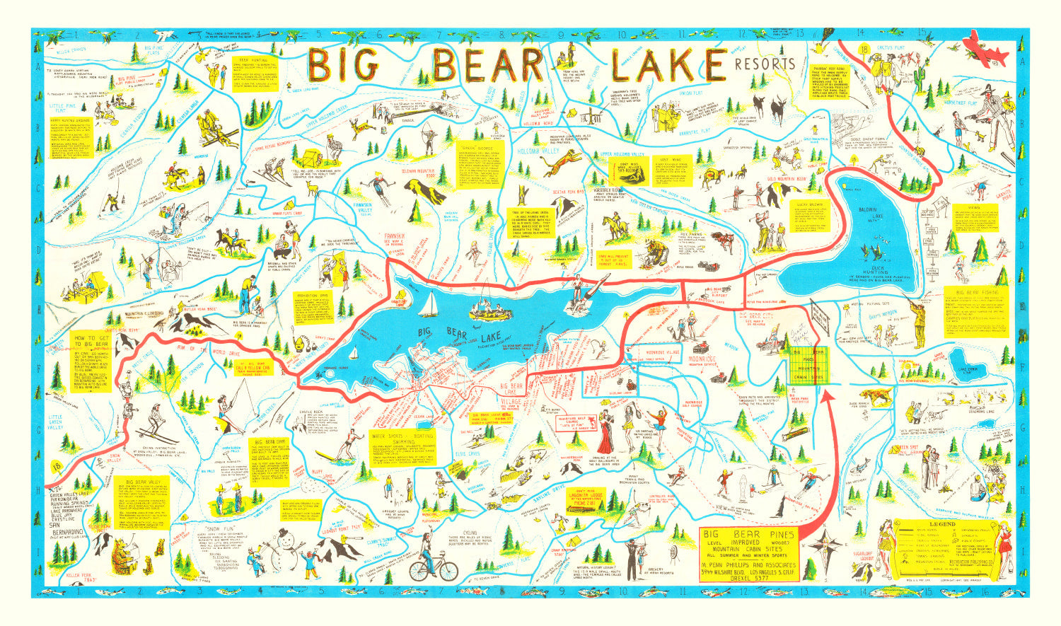 Vintage Big Bear Lake Souvenir Map 1947
