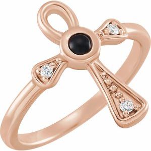 14K Rose Gold Natural Black Onyx & .04 CTW Natural Diamond Ankh Cross Ring