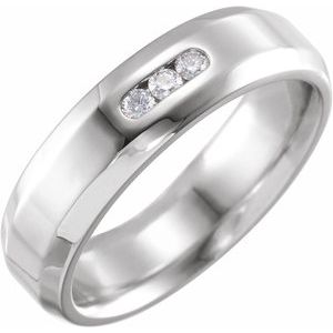 14K White Gold 1/8 CTW Natural Diamond Beveled Edge Band Size 4