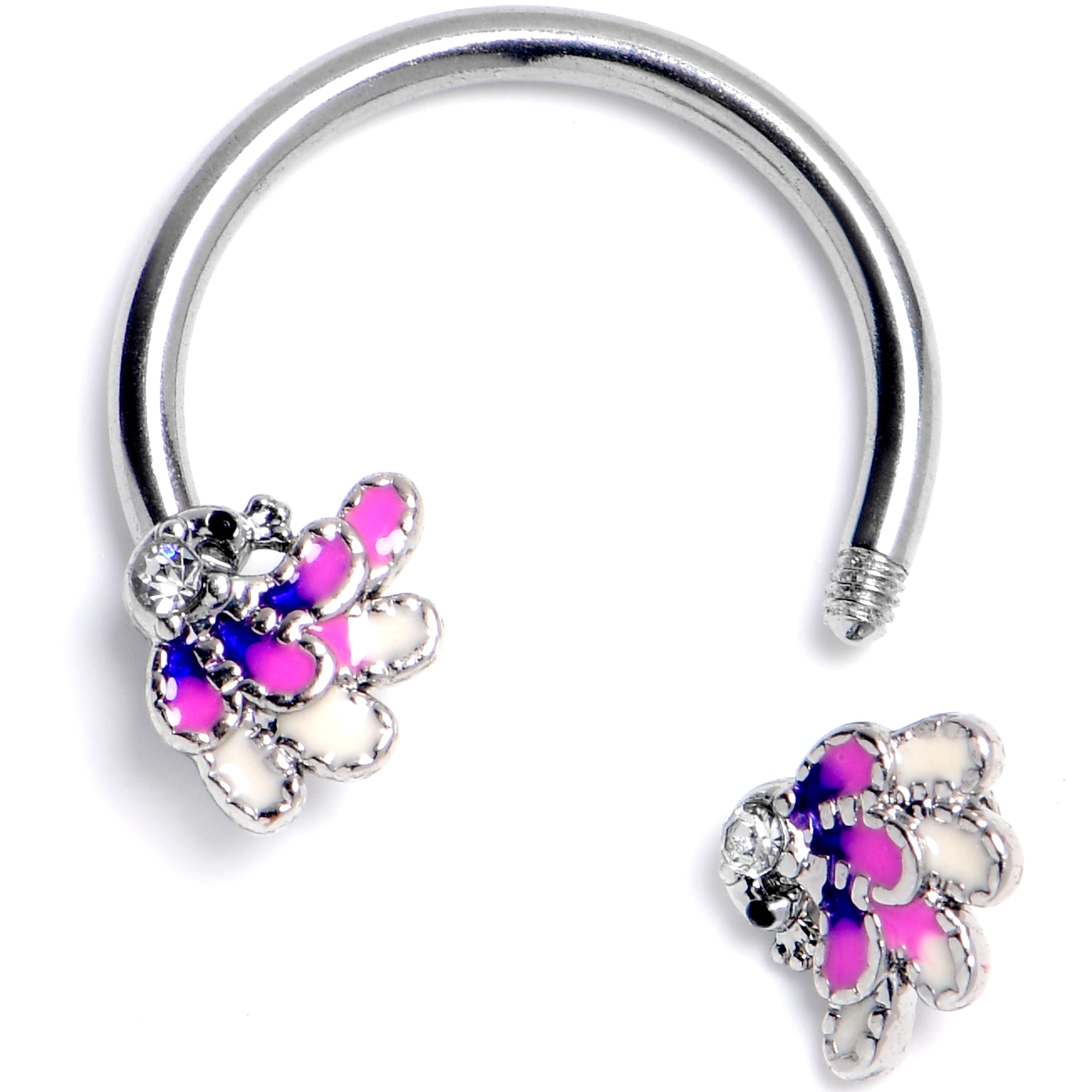 16G 3/8 Clear Gem Peacock Purple Horseshoe Circular Barbell
