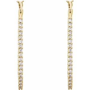 14K Yellow Gold 1 CTW Natural Diamond Inside-Outside Hoop Earrings
