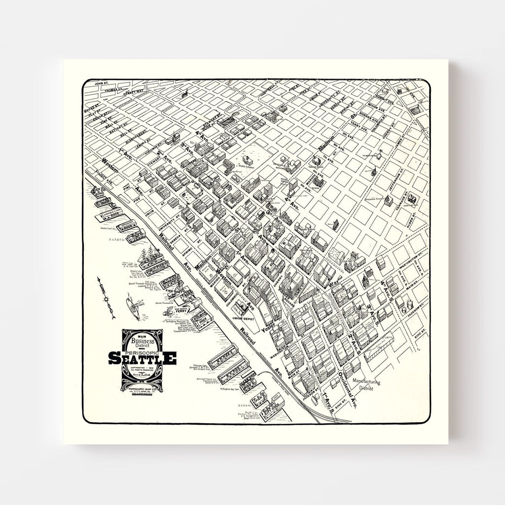 Vintage Seattle Business District Map 1904