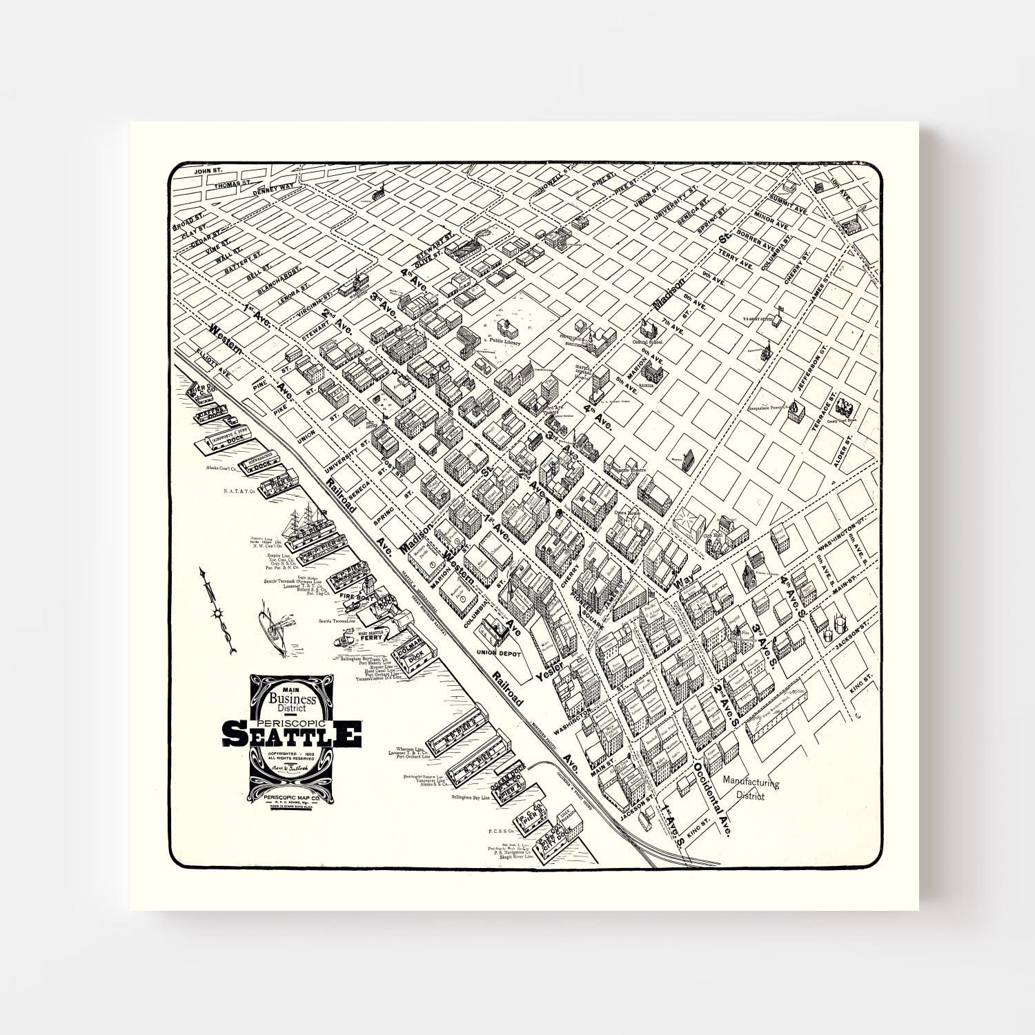 Vintage Seattle Business District Map 1904