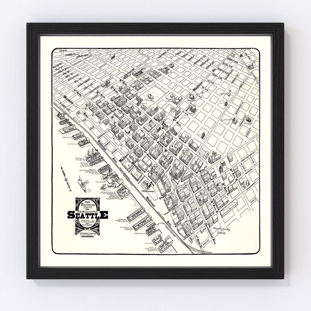 Vintage Seattle Business District Map 1904
