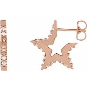 14K Rose Gold 3/8 CTW Natural Diamond Star Hoop Earrings