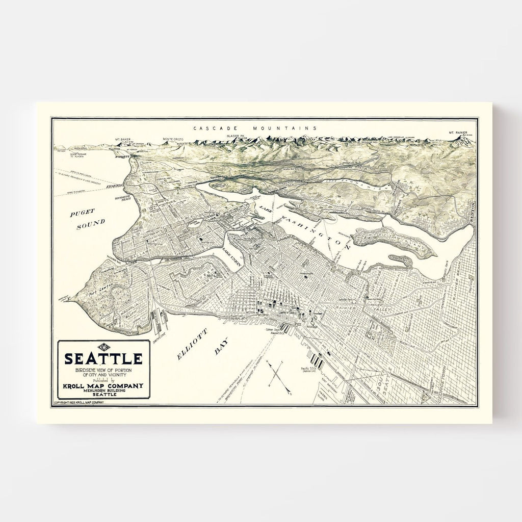 Vintage Map of Seattle, Washington 1925