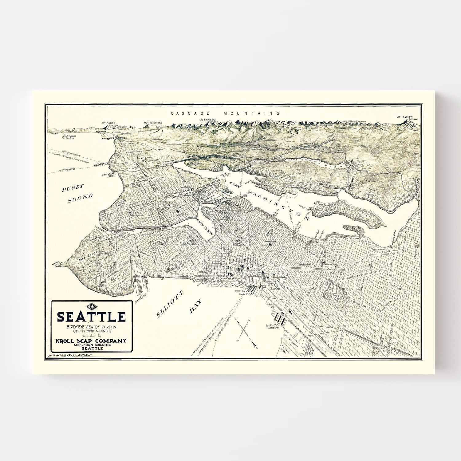 Vintage Map of Seattle, Washington 1925