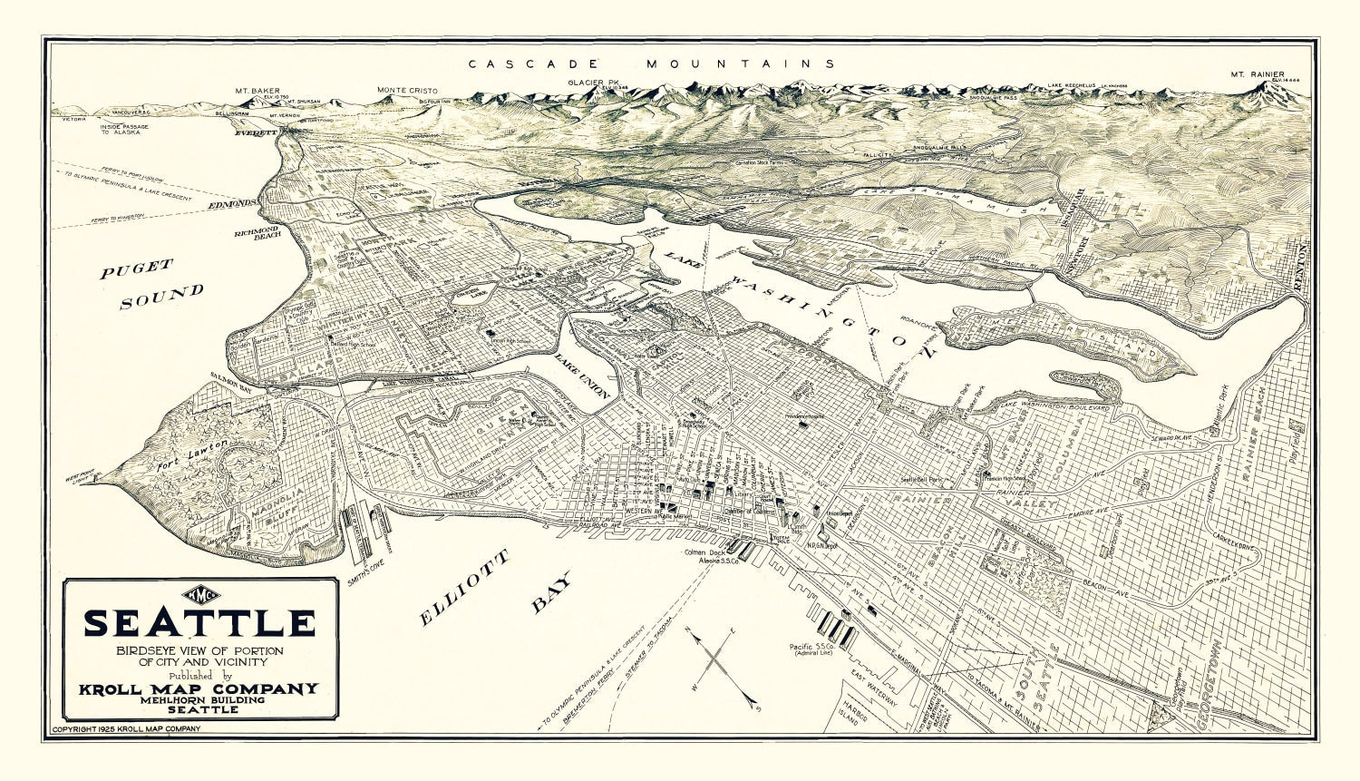 Vintage Map of Seattle, Washington 1925