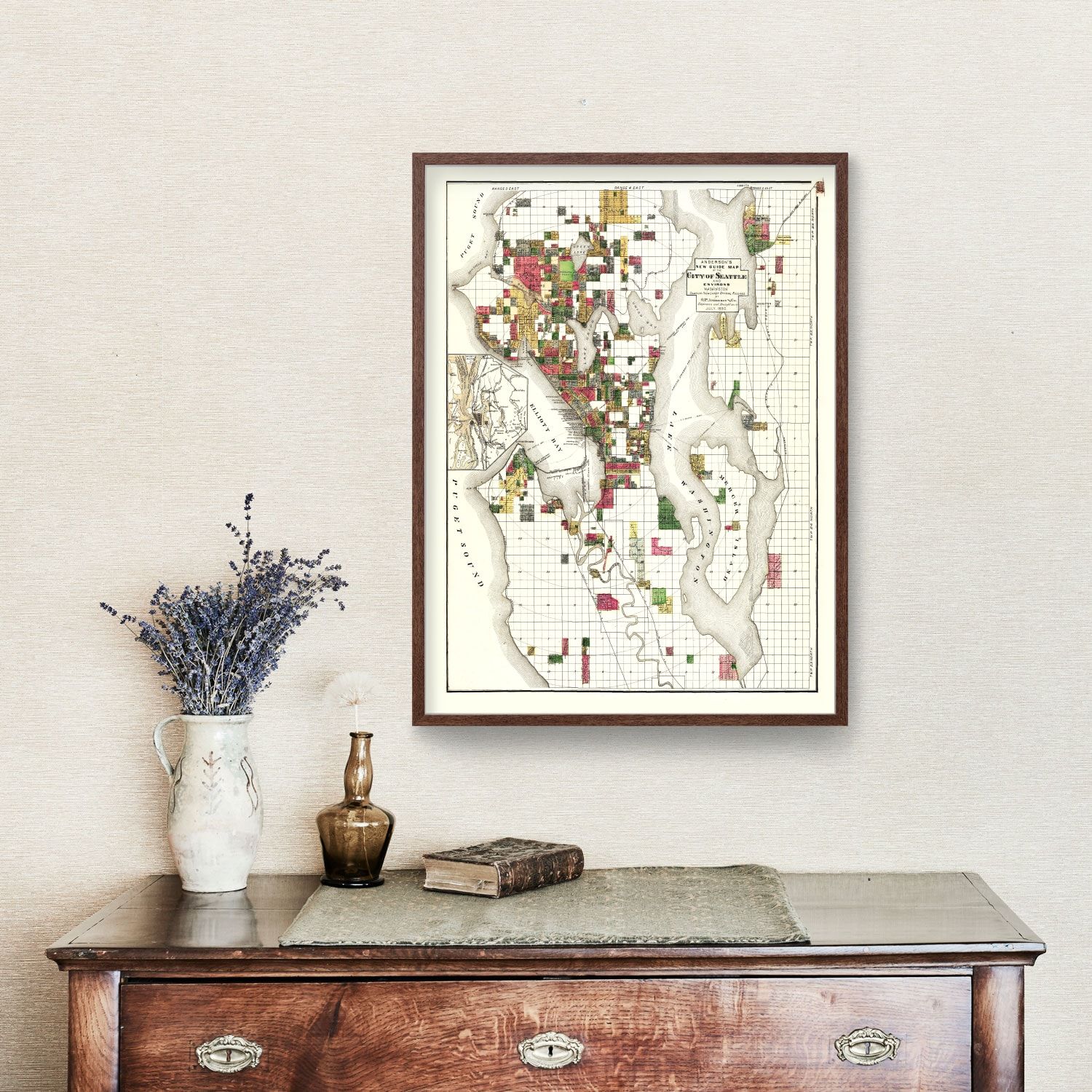 Vintage Map of Seattle, Washington 1890