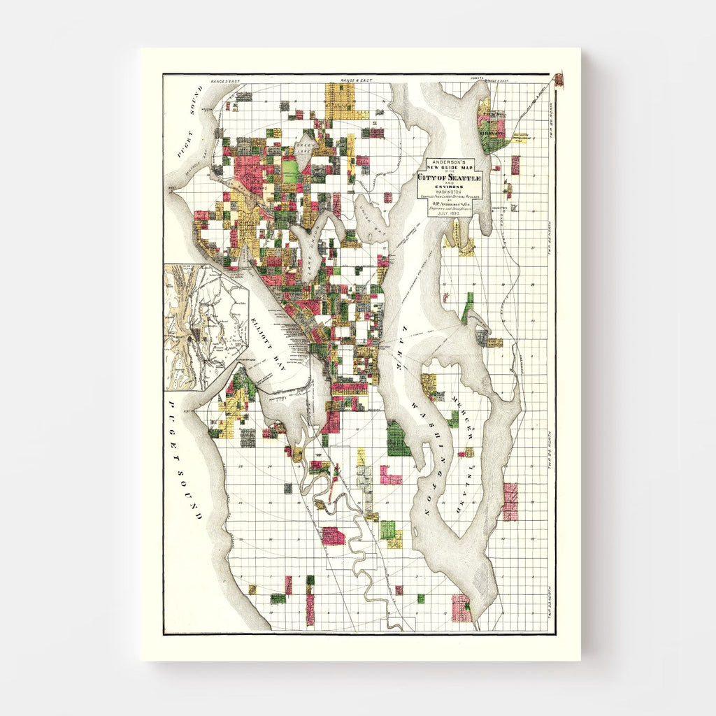 Vintage Map of Seattle, Washington 1890