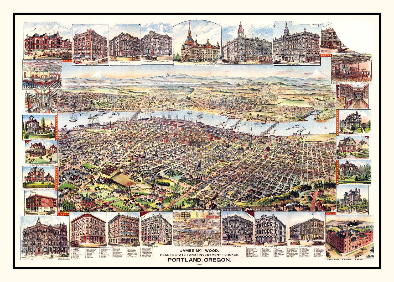 Vintage Map of Portland, Oregon 1890