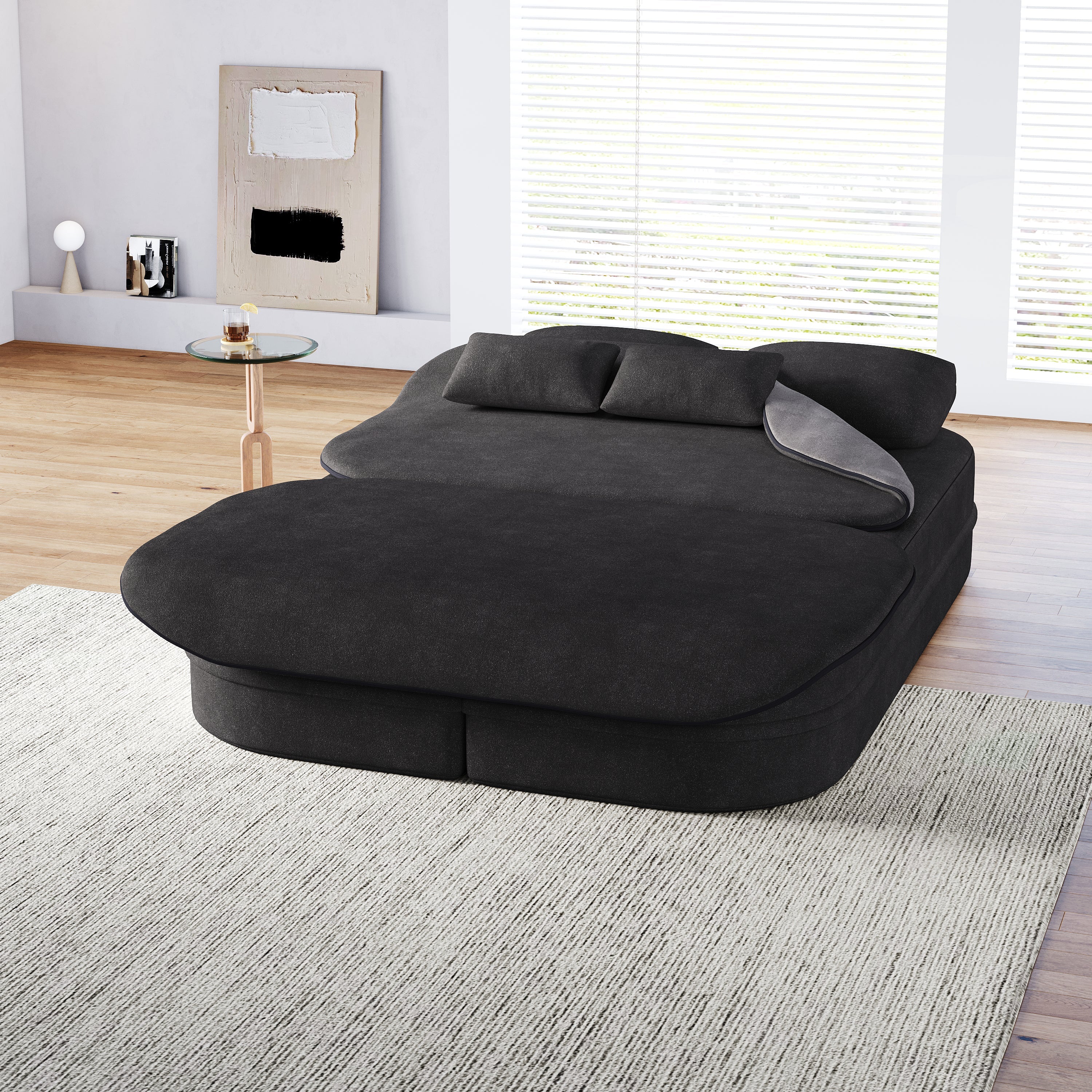 75''2-in-1 Foldable Sofa,Convertible Sleeper Foam Sofa Bed with Multi Functional Blanket, Chenille Floor folding sofa bed,  Floor Sofa Lounge Sofa for Living Room Bedroom Lounge Studio