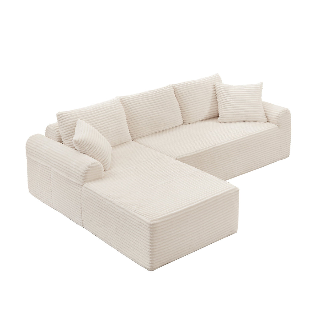 Full-Compression Chaise Lounge Set – Modular Corduroy Sectional with Arched Armrests, Non-Slip Base, Includes 3 Back Cushions & 2 Throw Pillows